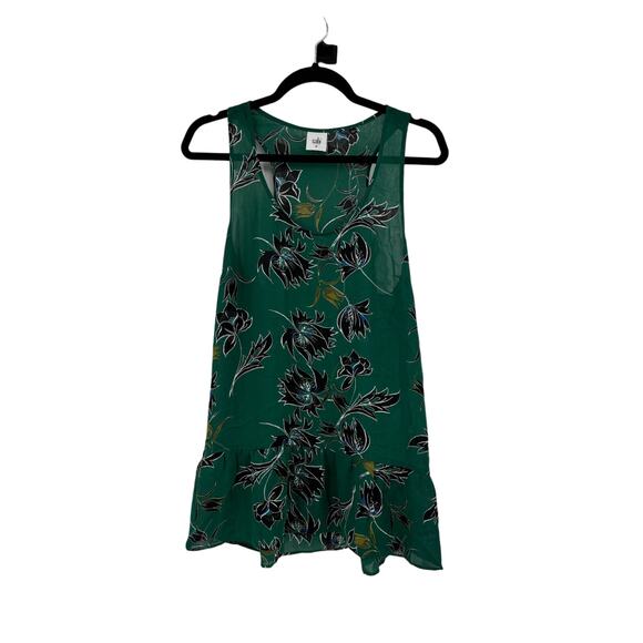 Cabi Top Womens Medium Zoe Falling Flowers Peplum Tank Green Black Floral #3276 - Picture 1 of 4